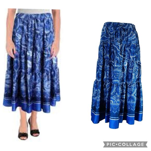 Ralph Lauren Dresses & Skirts - Ralph Lauren Tiered Maxi Spin Flare Skirt Blue Paisley Plus Size 2x Drawstring